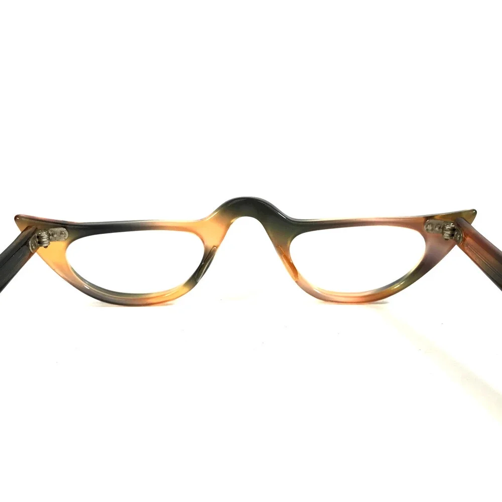 Vintage SRO Eyeglasses Frames LADY OVERSIGHT Brown Orange Horn Cat Eye 40-15-123